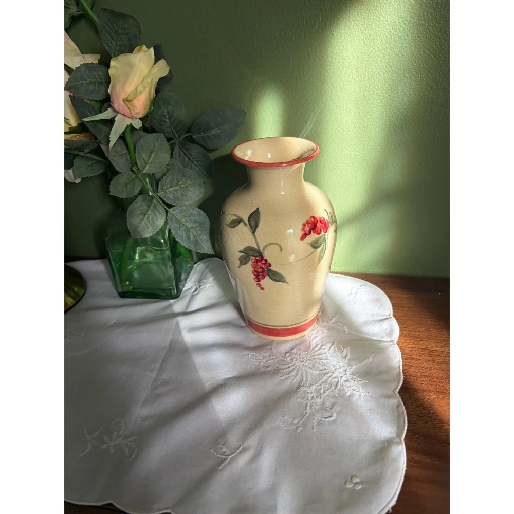 Vintage Studio Pottery Berry Vase, Handmade Ceramic